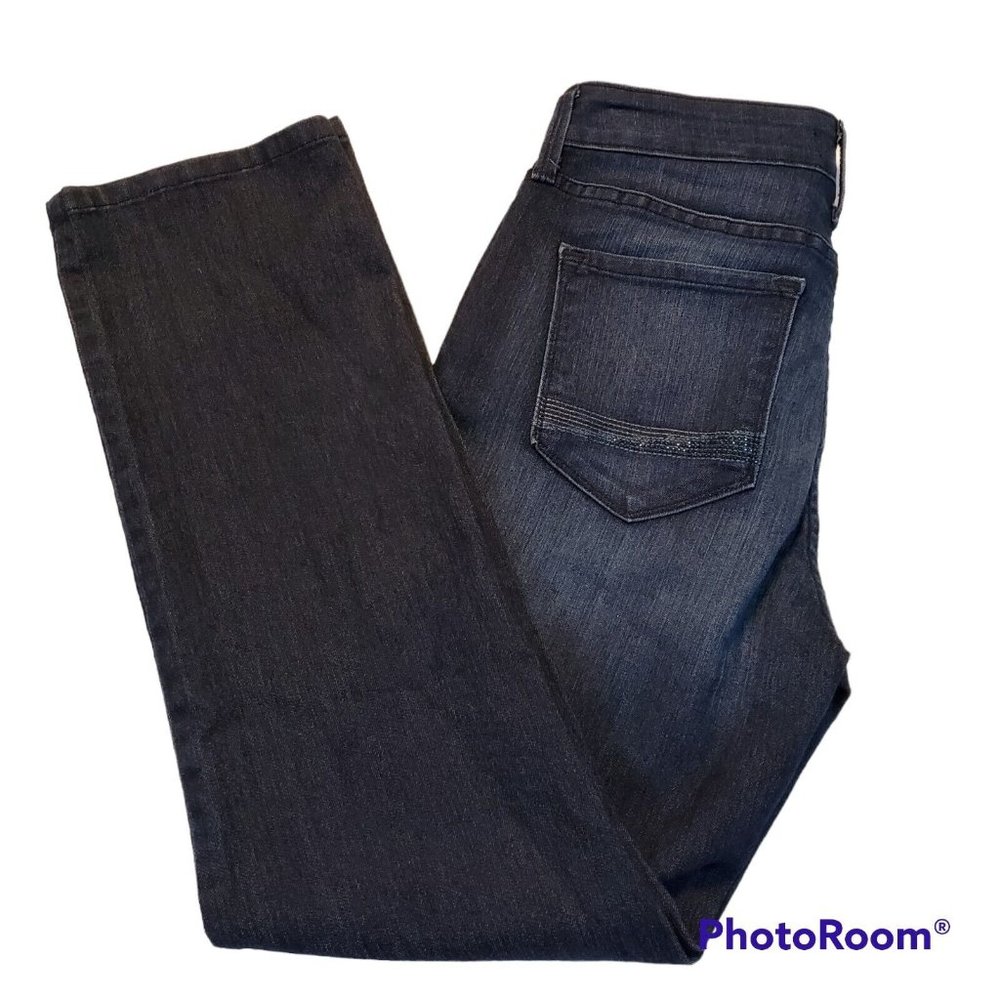 NYDJ Jeans Skinny Dark Wash Sparkle On Pockets Lift Tuck Tech Size 6P EUC